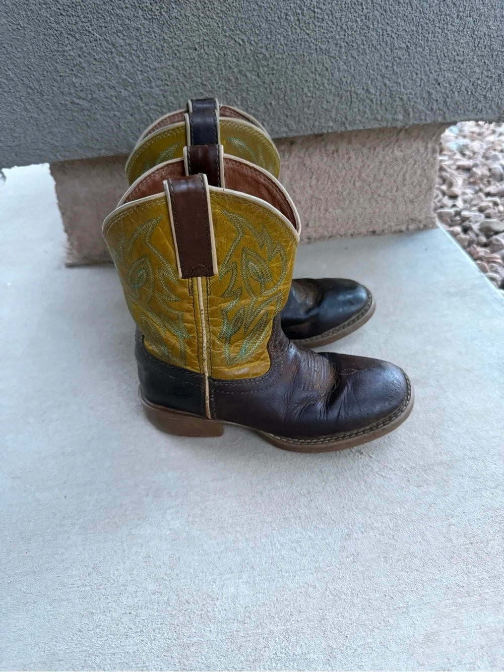Justin Boots Two-Tone Brown and Yellow Kids Western Cowboy Boots